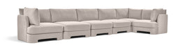 Meridian Furniture Hammond velvet performance fabric L-shaped sectional sofa with six upholstered stationary sections.