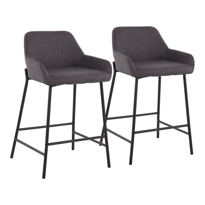 Daniella - Fixed-Height Counter Stool (Set of 2) - Black Metal And Charcoal Fabric