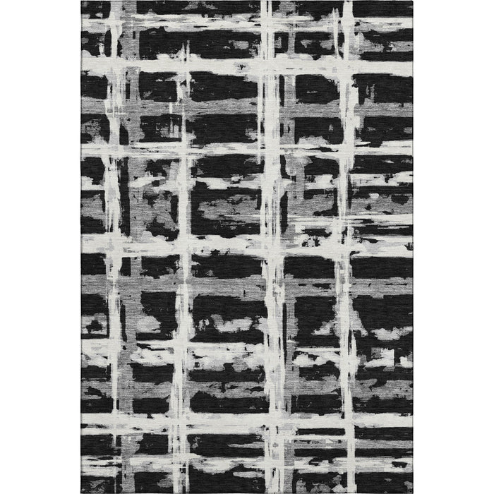8' X 10' Striped Washable Area Rug With UV Protection - Black And Silver