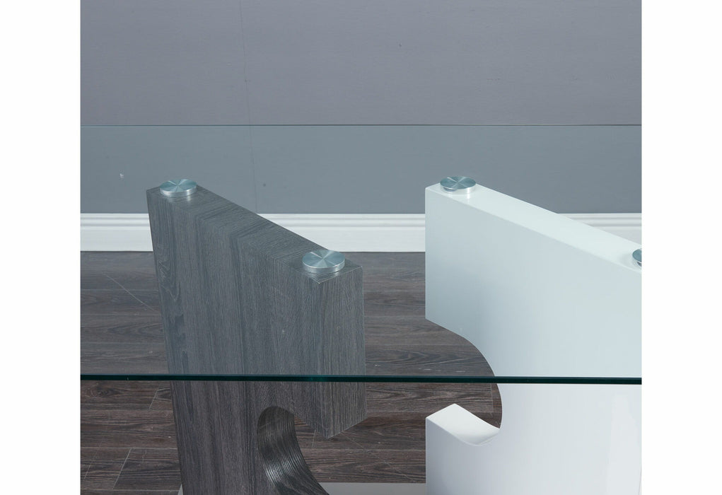 36" Glass And Stainless Steel Double Pedestal Base Dining Table - Gray