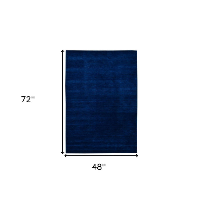 4' X 6' Wool Hand Woven Area Rug - Navy Blue