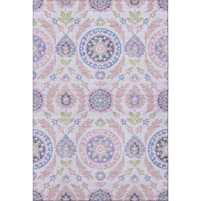 9' X 12' Transitional Floral Washable Area Rug With UV Protection - Blush