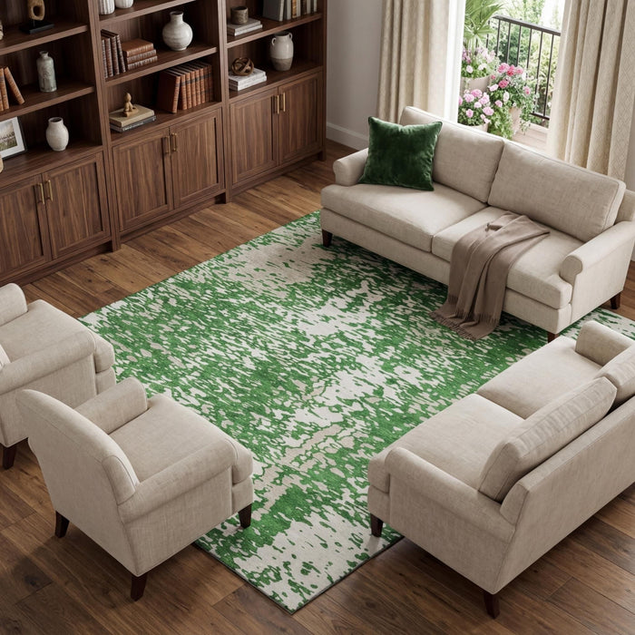 10' X 14' Abstract Washable Area Rug With UV Protection (675444) - Emerald / Ivory