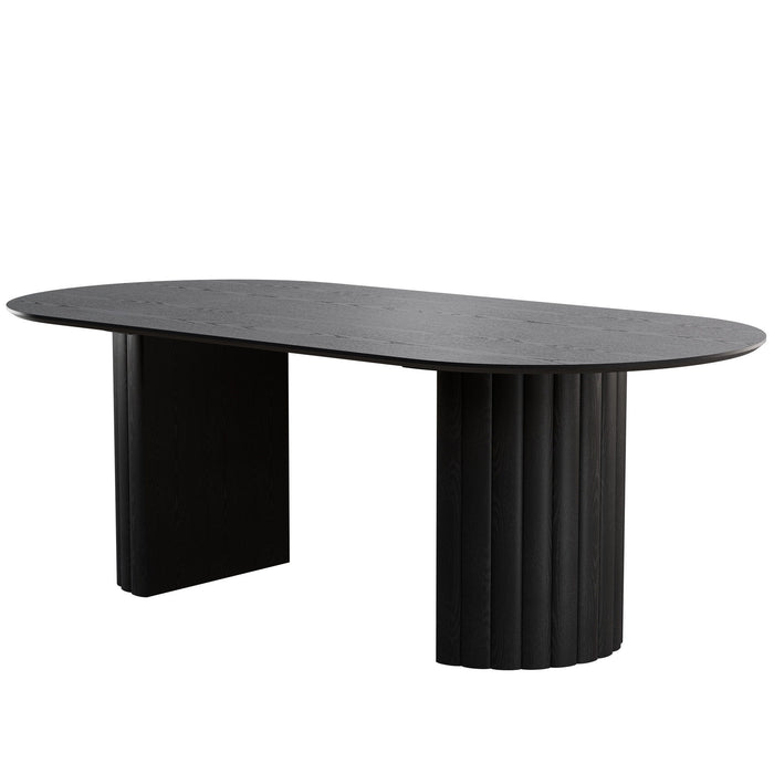 86'' Wood Double Pedestal Base Oval Dining Table - Black