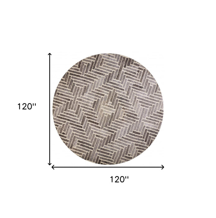 10' Round Wool Geometric Hand Tufted Area Rug - Tan And Gray