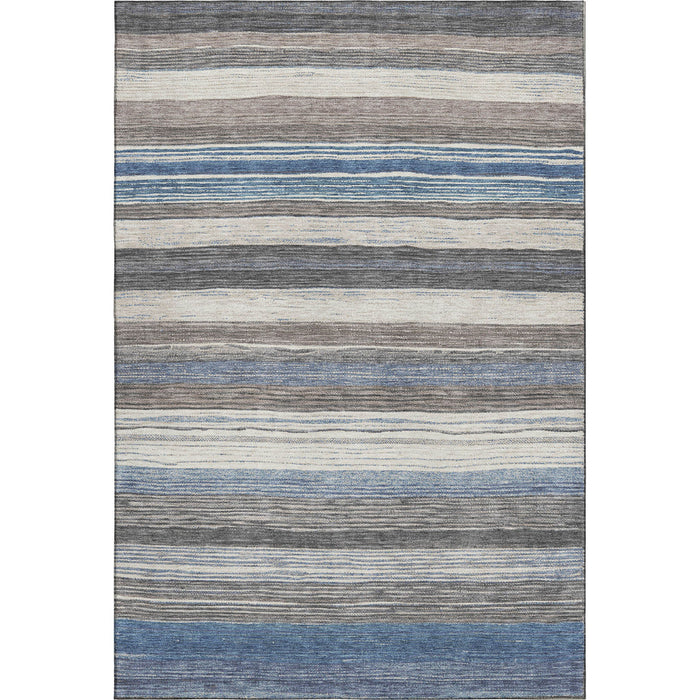 10' X 14' Striped Washable Area Rug With UV Protection (697692) - Denim Blue / Ivory / Gray