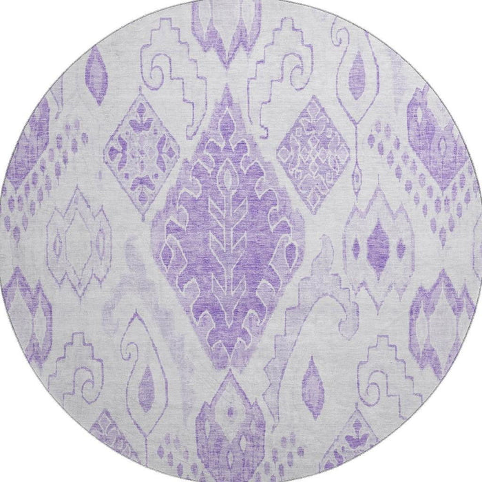 8' Moroccan Washable Round Rug With UV Protection - Purple And Ivory