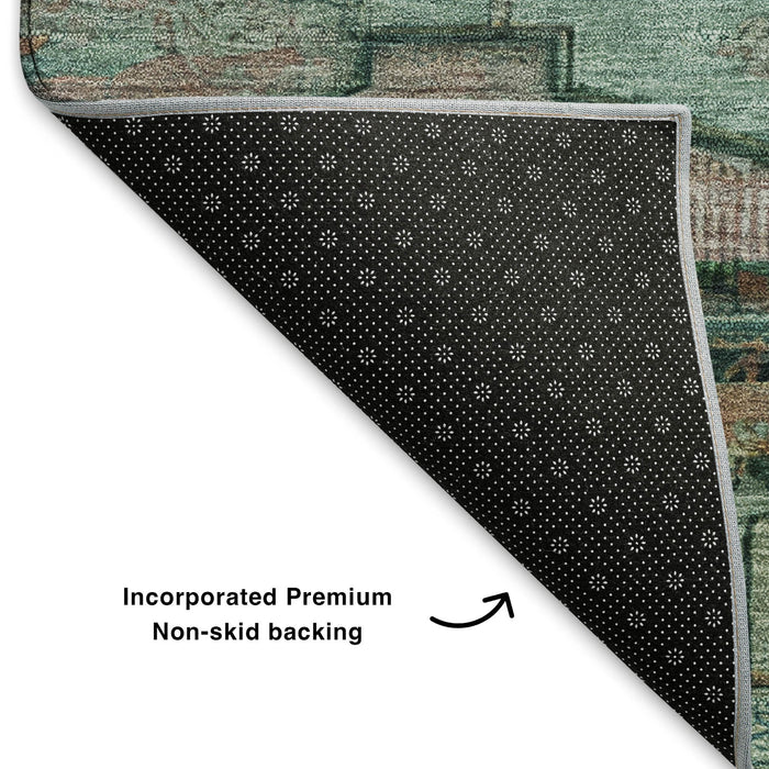 10' X 14' Oriental Washable Area Rug With UV Protection (701051) - Teal / Copper / Gold