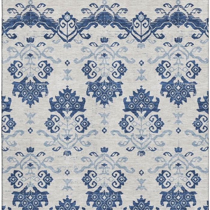 10' X 14' Medallion Washable Area Rug With UV Protection - Navy Blue And Ivory