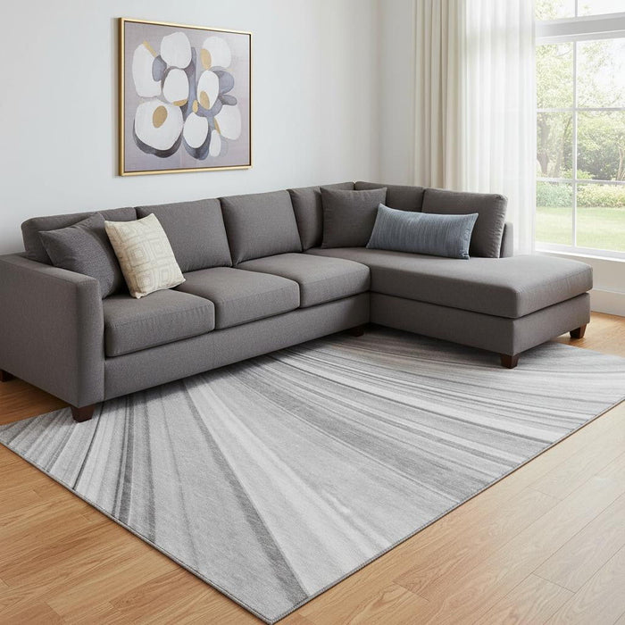 10' X 14' Abstract Washable Area Rug With UV Protection (650350) - Gray / Ivory