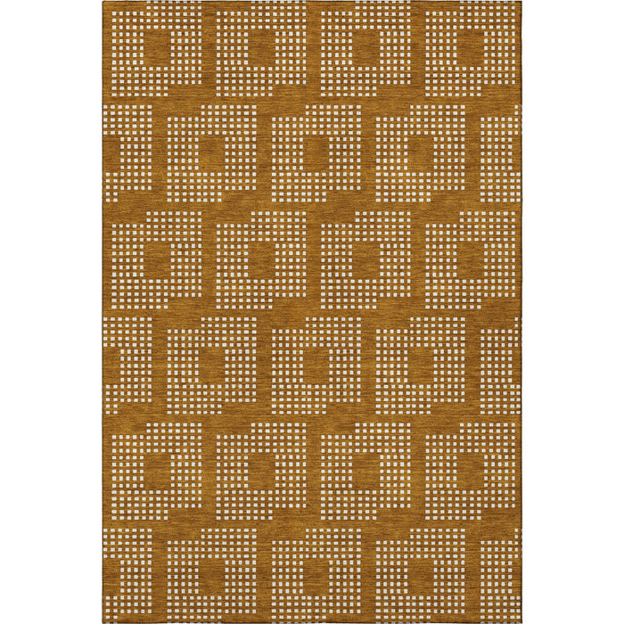 10' X 14' Geometric Washable Area Rug With UV Protection (670760) - Terra Cotta / Ivory