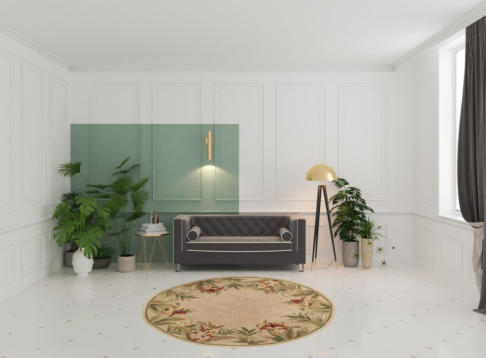 8' Round Wool Tropical Floral Hand Tufted Area Rug - Ivory
