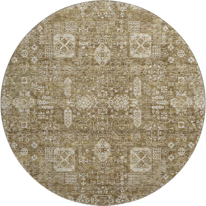8' Floral Washable Round Rug With UV Protection (653359) - Brown / Ivory