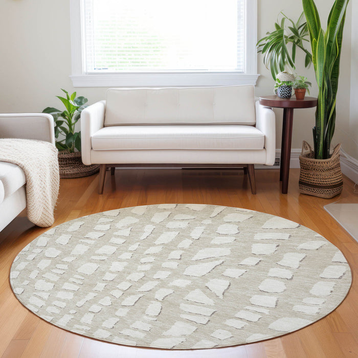 8' Cobblestone Washable Round Rug With UV Protection - Beige And Ivory