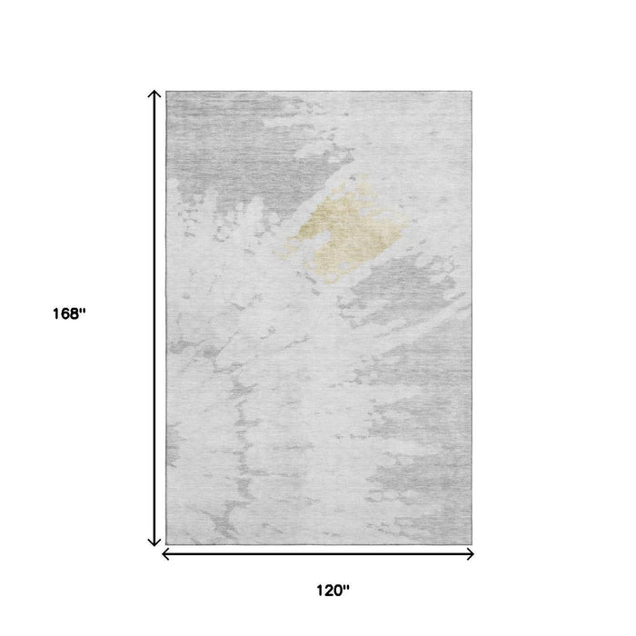 10' X 14' Abstract Washable Area Rug With UV Protection (651310) - Silver / Gold / Ivory