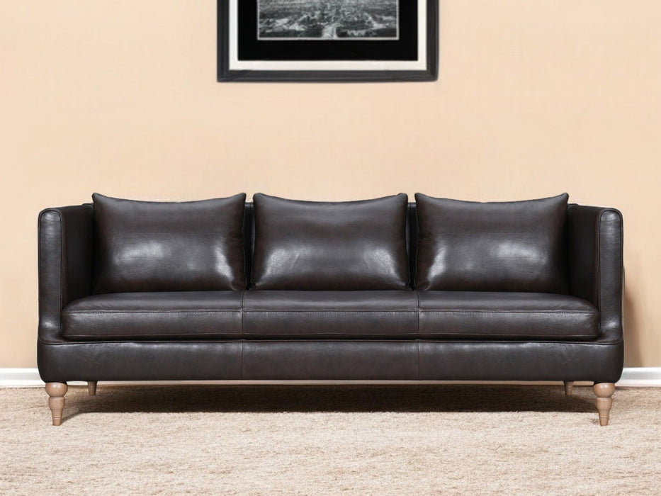 Leather Sofa With Brown Legs - Dark Brown