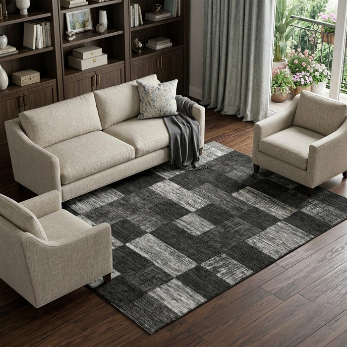 10' X 14' Geometric Washable Area Rug With UV Protection (686204) - Black / Gray / Silver
