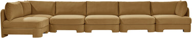 Meridian Furniture Hammond velvet performance fabric 6-piece L-shaped armless sectional with plush cushions and modern design.