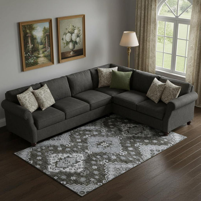 10' X 14' Medallion Washable Area Rug With UV Protection (667372) - Chocolate / Gray / Ivory