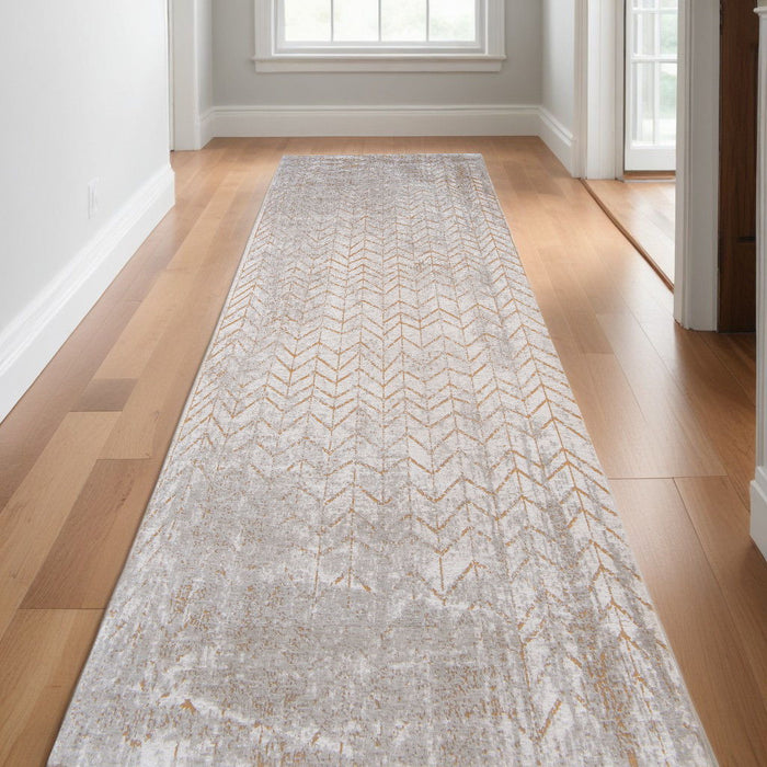 10' Chevron Non Skid Area Rug - Gray And Yellow