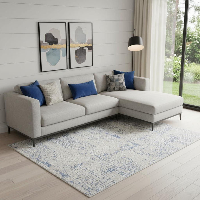 8' X 10' Abstract Distressed Area Rug (551056) - Ivory / Blue