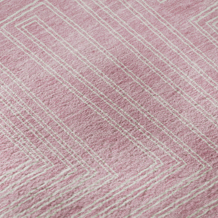 10' X 14' Geometric Washable Area Rug With UV Protection (682001) - Pink / Ivory