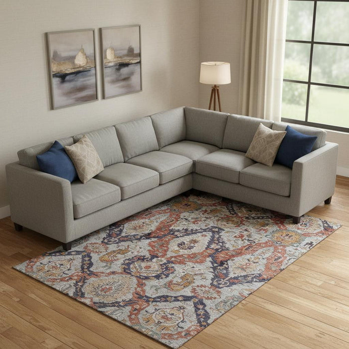 10' X 14' Washable Area Rug With UV Protection (708169) - Blue / Copper / Beige