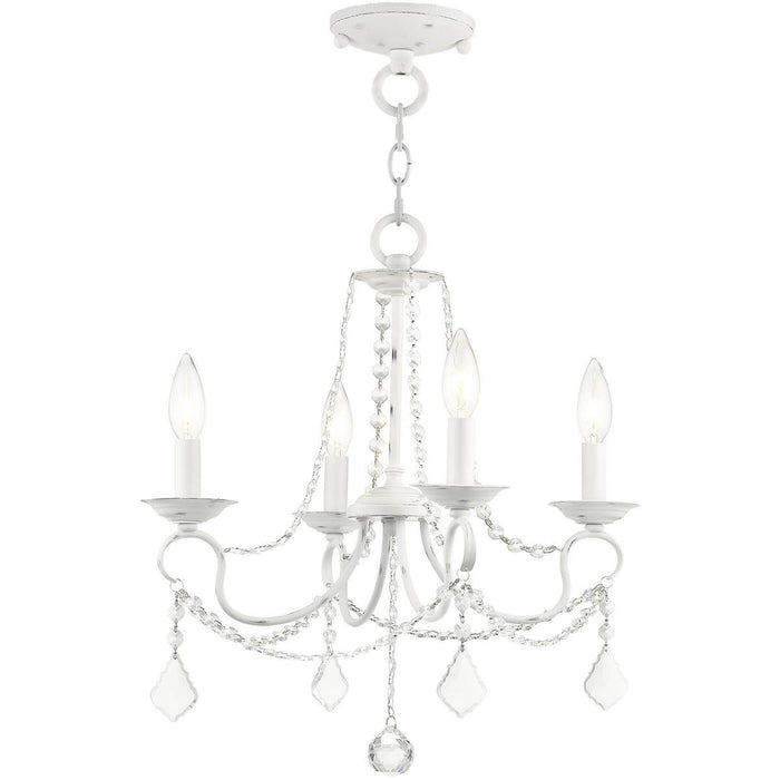 17" Four Light Dimmable Chandelier With Shades - Antiqued White