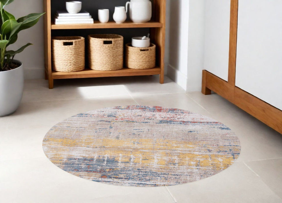 5' Round Abstract Non Skid Area Rug - White