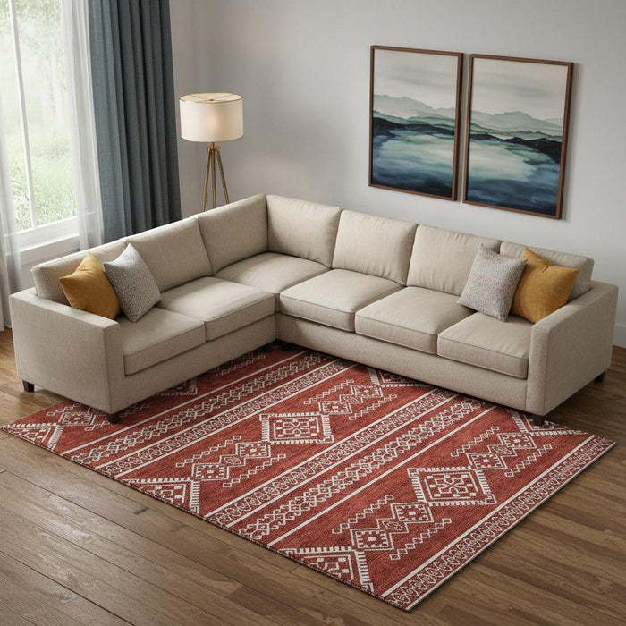 10' X 14' Southwestern Washable Area Rug With UV Protection (671666) - Red / Ivory