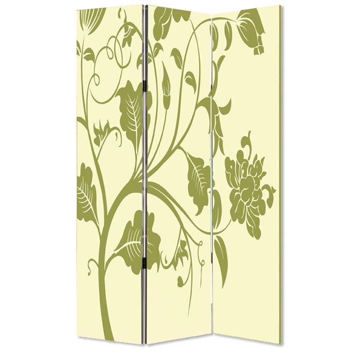 48" x 72" Wood Canvas 3 Panel Screen - Green / Beige