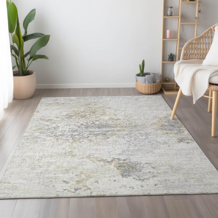 9' X 12' Abstract Washable Area Rug With UV Protection - Ivory / Beige