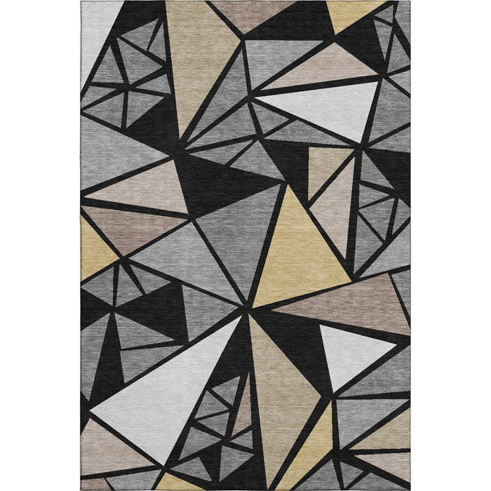 10' X 14' Geometric Washable Area Rug With UV Protection (681503) - Black / Beige / Ivory