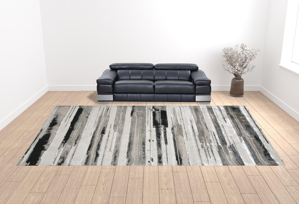 12' x 18' Abstract Area Rug - Silver Gray And Black