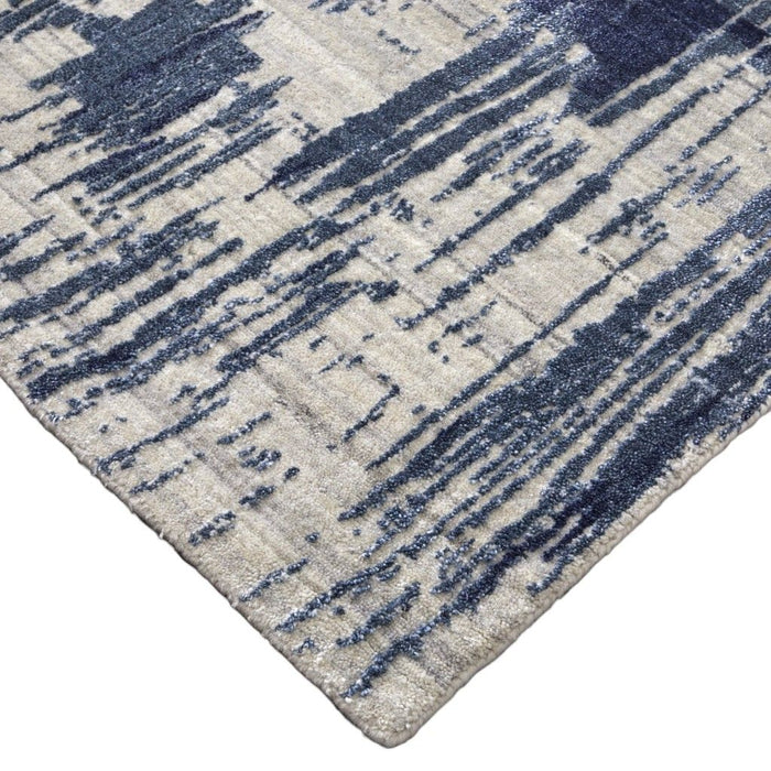 9' x 12' Abstract Hand Woven Worn Faded Area Rug - Blue And Ivory