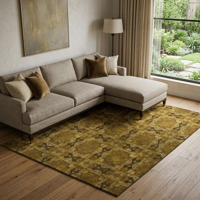 10' X 14' Floral Medallion Washable Area Rug With UV Protection (649474) - Chocolate / Gold