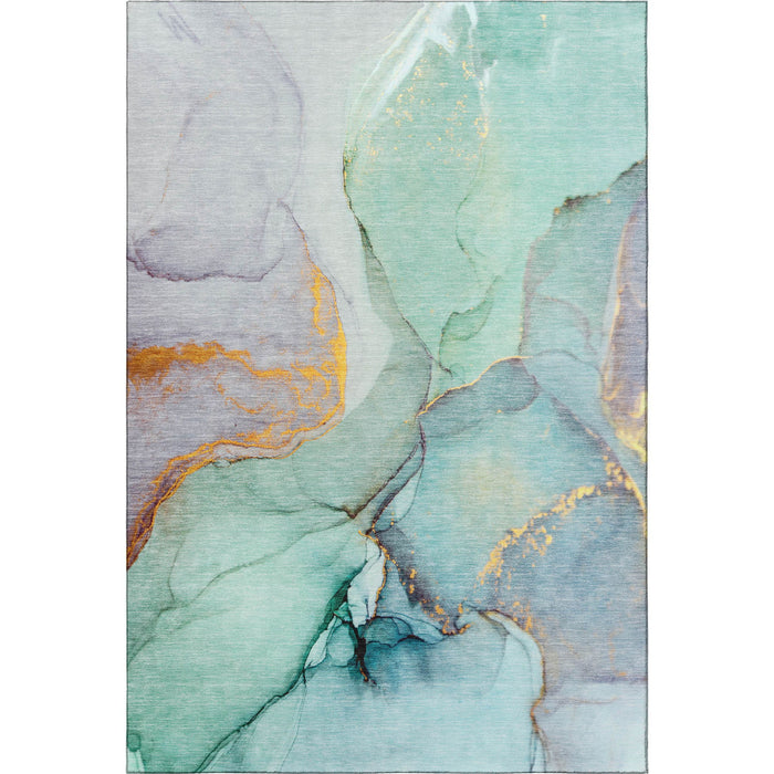 10' X 14' Abstract Washable Area Rug With UV Protection (646846) - Teal / Gold / Ivory