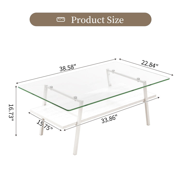 Modern Giga rectangle coffee table with tempered glass top and metal legs, ideal for living room decor.