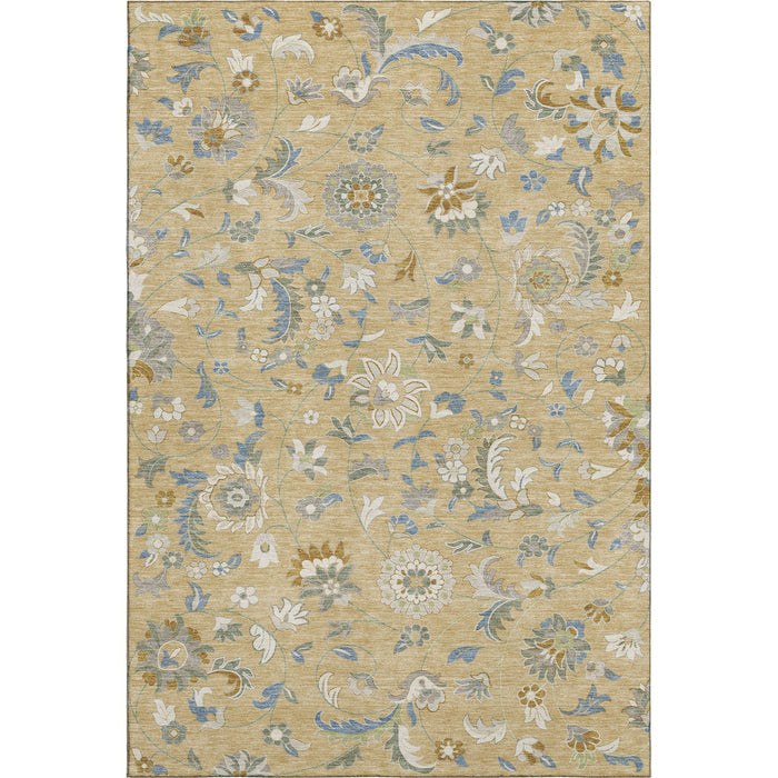 10' X 14' Floral Washable Area Rug With UV Protection (679018) - Wheat / Blue / Beige