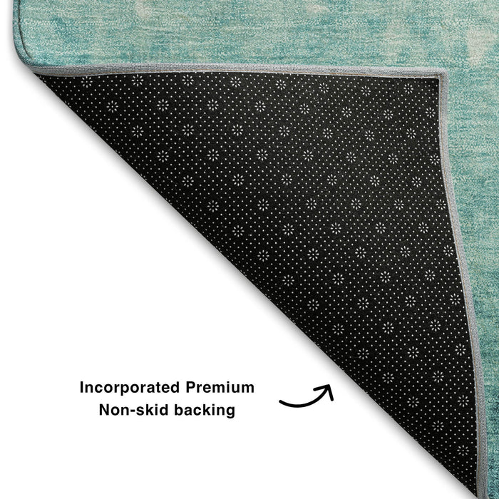 10' X 14' Damask Washable Area Rug With UV Protection (709450) - Teal / Ivory