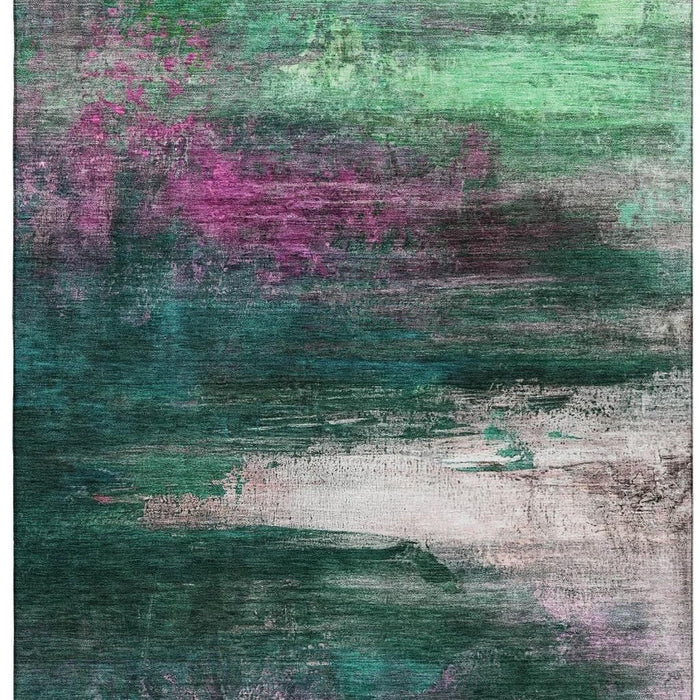 10' X 14' Abstract Washable Area Rug With UV Protection (714685) - Green / Mauve