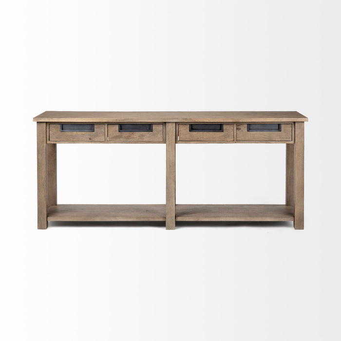 Solid Wood Floor Shelf Console Table And Drawers - Brown