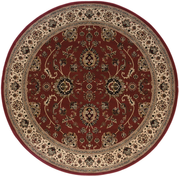 8' Traditional Oriental Polypropylene Round Rug - Red And Ivory