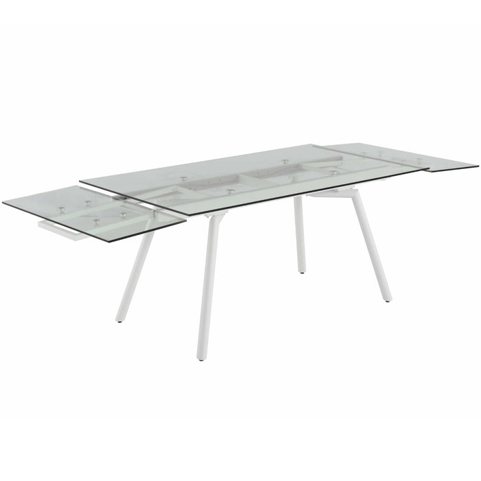 Chintaly ALICIA Contemporary Extendable Rectangular Clear Tempered Glass Dining Table