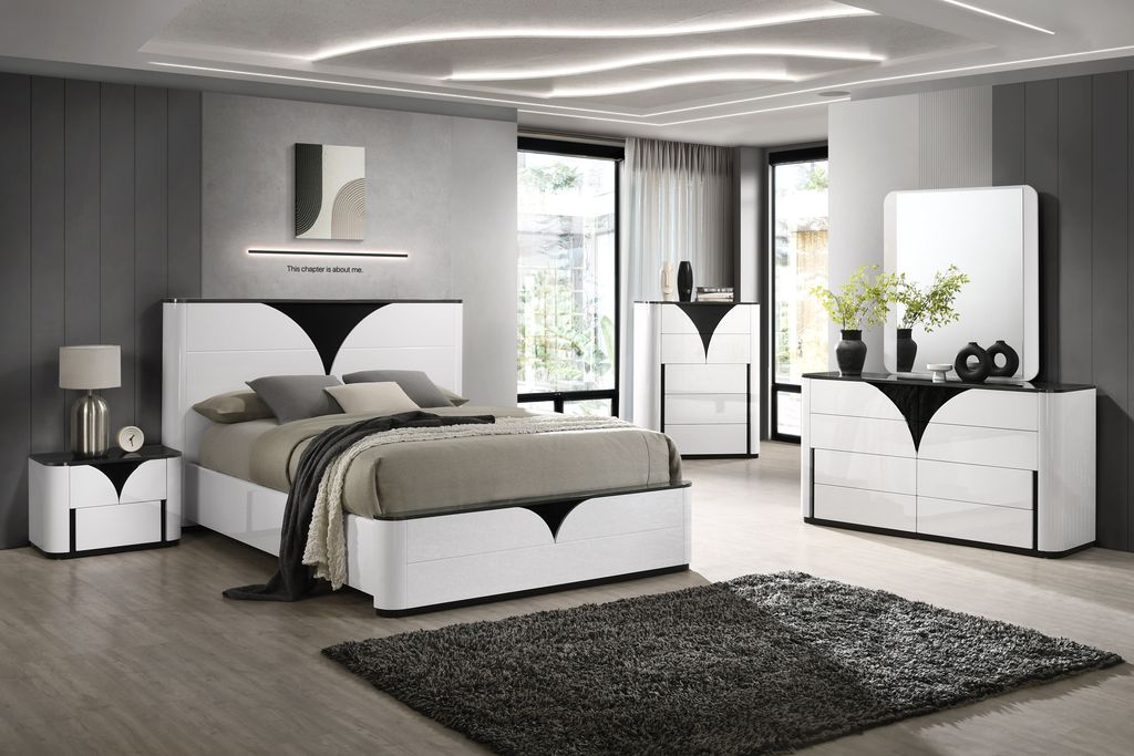Chintaly OTTAWA King Bed w/ Gloss Black Accents