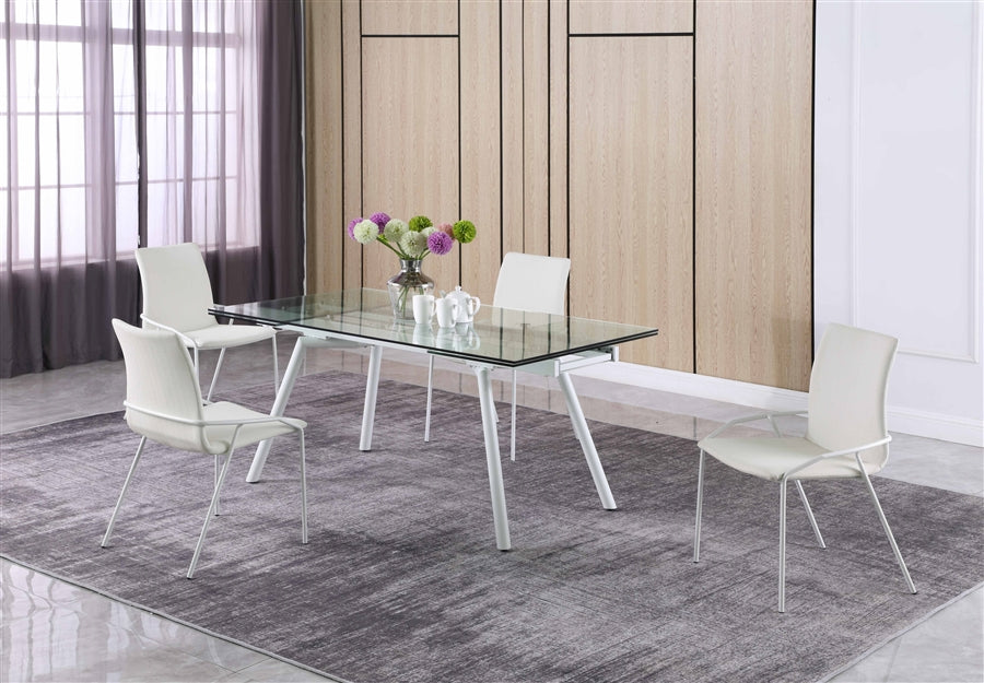 Chintaly ALICIA Contemporary Dining Set with Extendable Glass Table & 4 Side Chairs