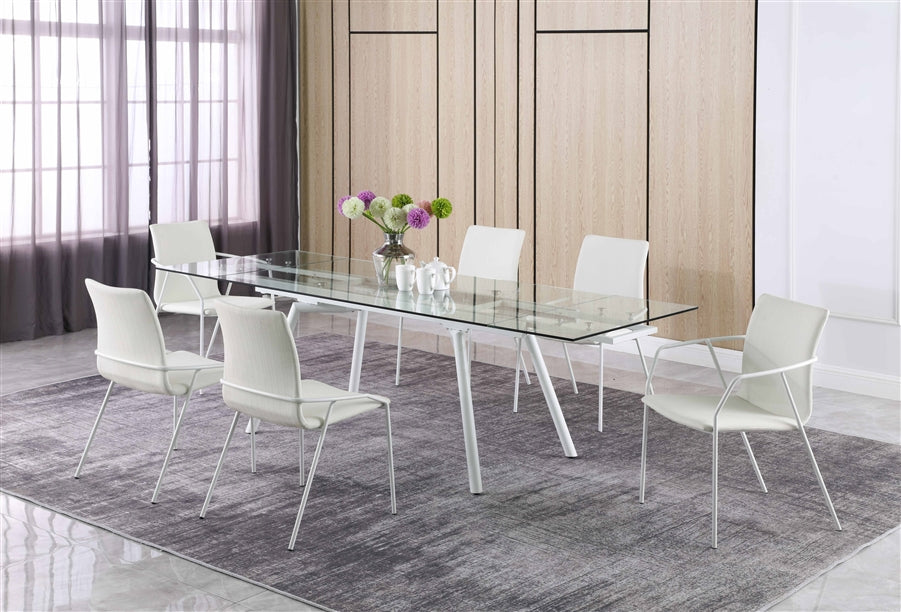 Chintaly ALICIA Contemporary Dining Set with Extendable Glass Table with 4 Side Chairs and 2 Arm Chairs
