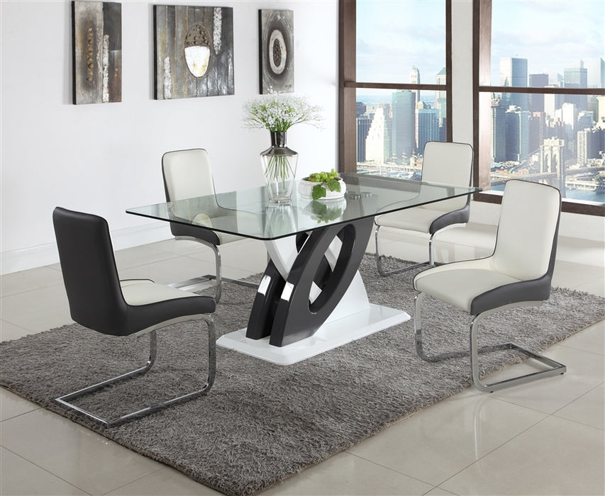 Chintaly STELLA Modern Dining Set w/ Glass Table & 2-Tone Chairs