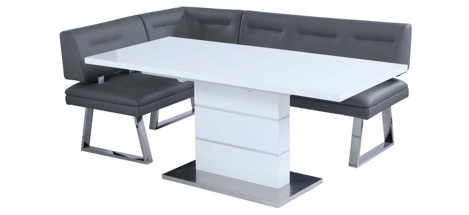 Chintaly RACHEL Contemporary Dining Set w/ Extendable White Table & Nook