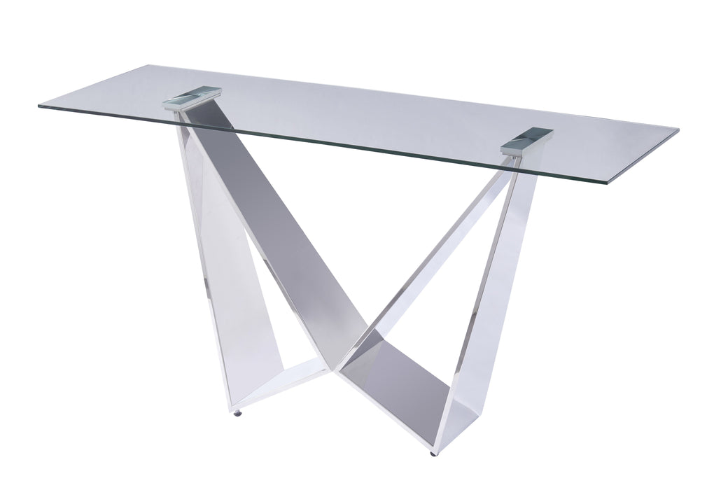 J & M Furniture MC Harmony Console Table in Glass & Chrome